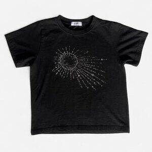 Black Graphic T-Shirt Celestial Design Korean S